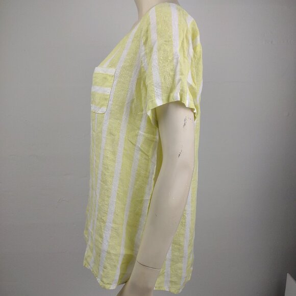 NWT Christian Siriano yellow white striped 100% Linen short sleeve top Large - Picture 8 of 9